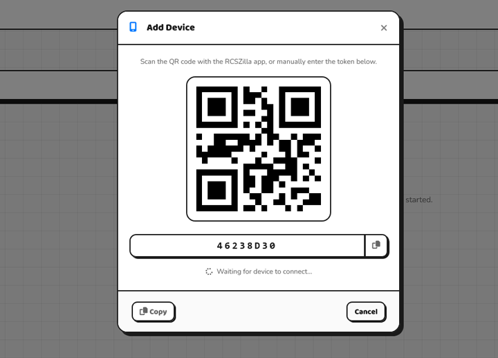 Screenshot: QR code modal shown after clicking "Add Device"