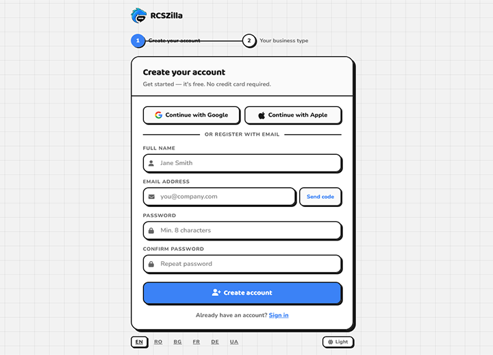 Screenshot: registration page — fill in the account creation form