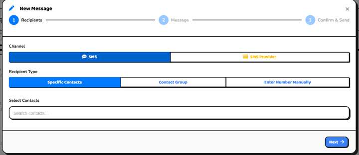 Send new message — step 1: select recipients
